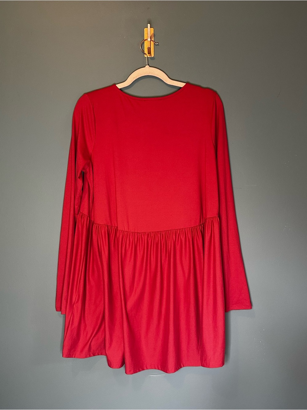Zenana Red Babydoll Tunic Top Large Long Sleeve Empire Waist Stretchy - Picture 8 of 8